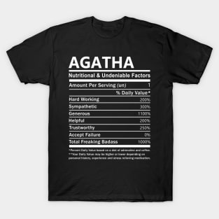 Agatha Name T Shirt - Agatha Nutritional and Undeniable Name Factors Gift Item Tee T-Shirt